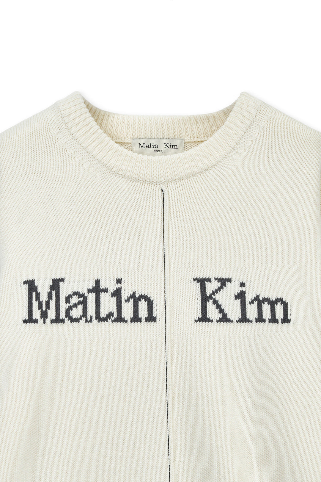 Matin Kim Asymmetric Logo Knit Pullover — Ivory