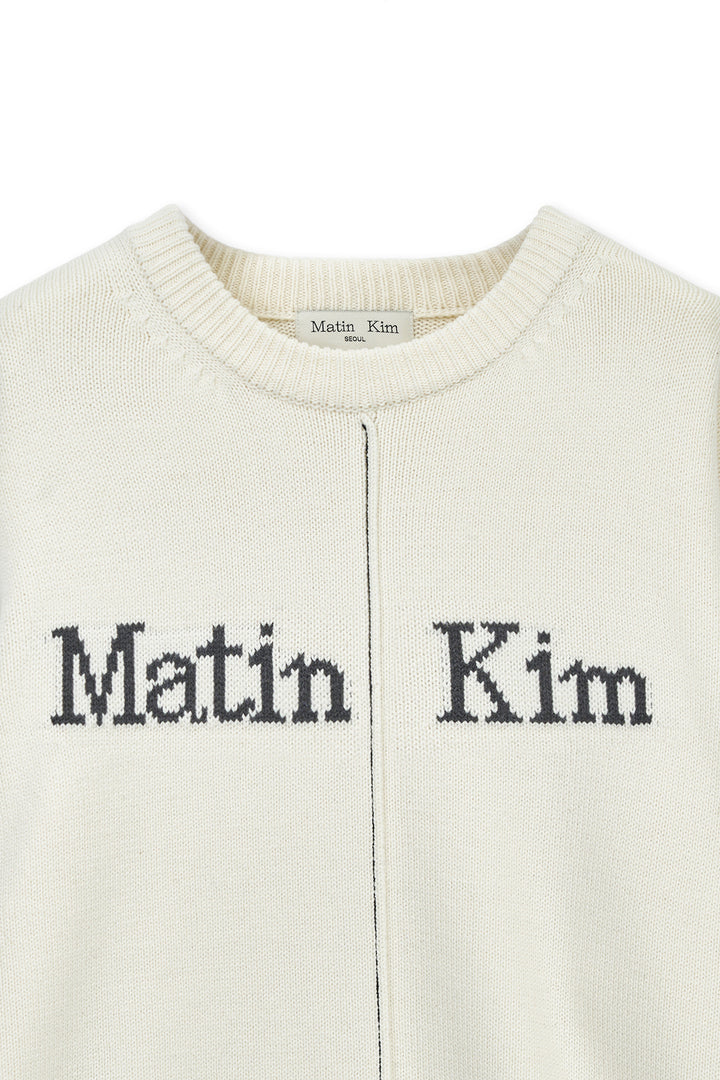 Matin Kim Asymmetric Logo Knit Pullover — Ivory