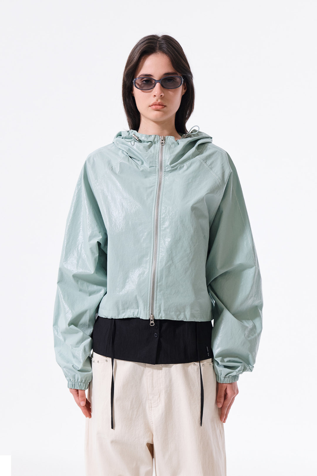 Matin Kim Crop Hoody Coating Jumper — Mint
