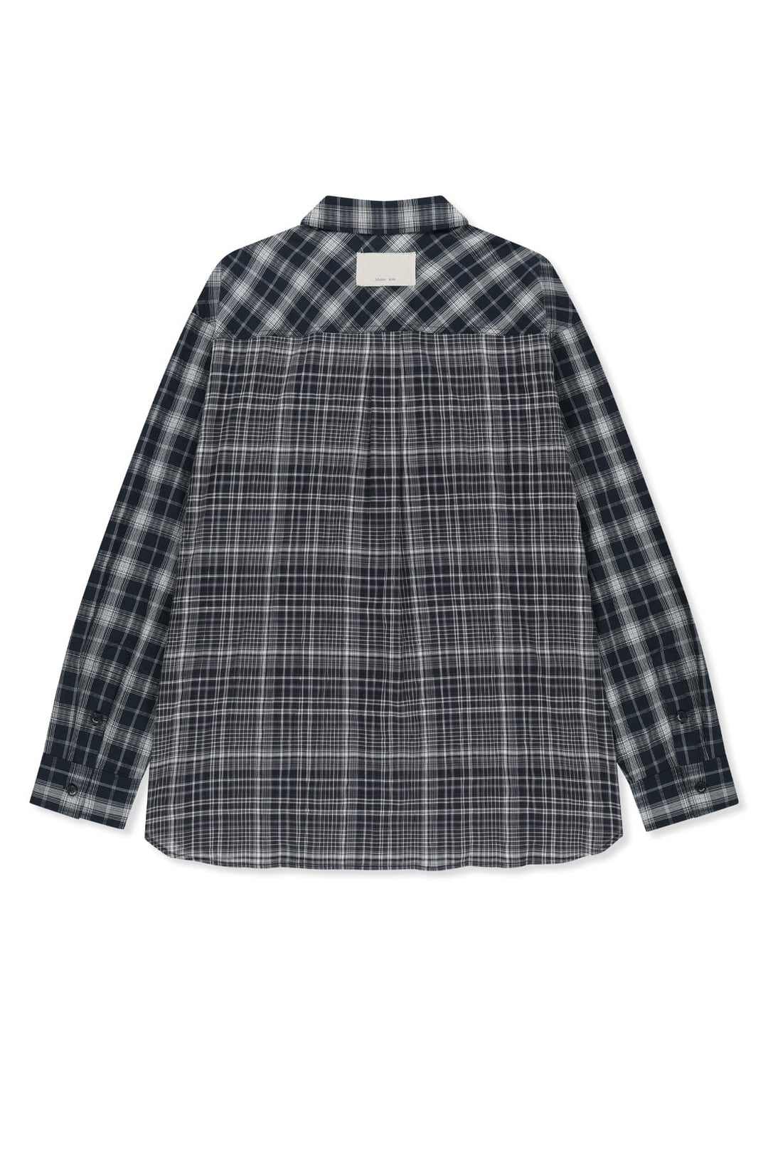 Matin Kim Mixed Check Overfit Shirt — Navy blue