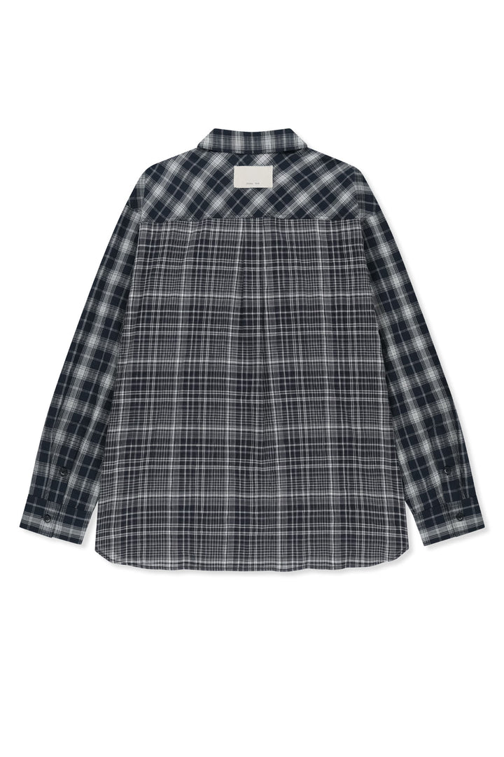 Matin Kim Mixed Check Overfit Shirt — Navy blue