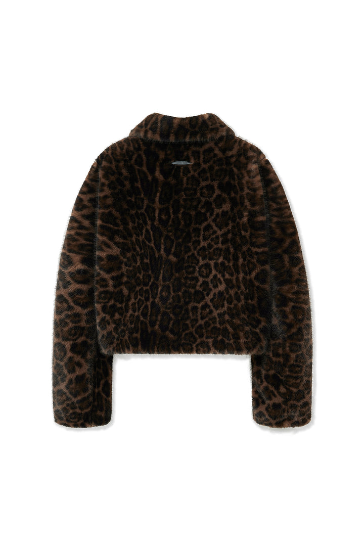 Matin Kim Leopard Fur Crop Jacket — Brown
