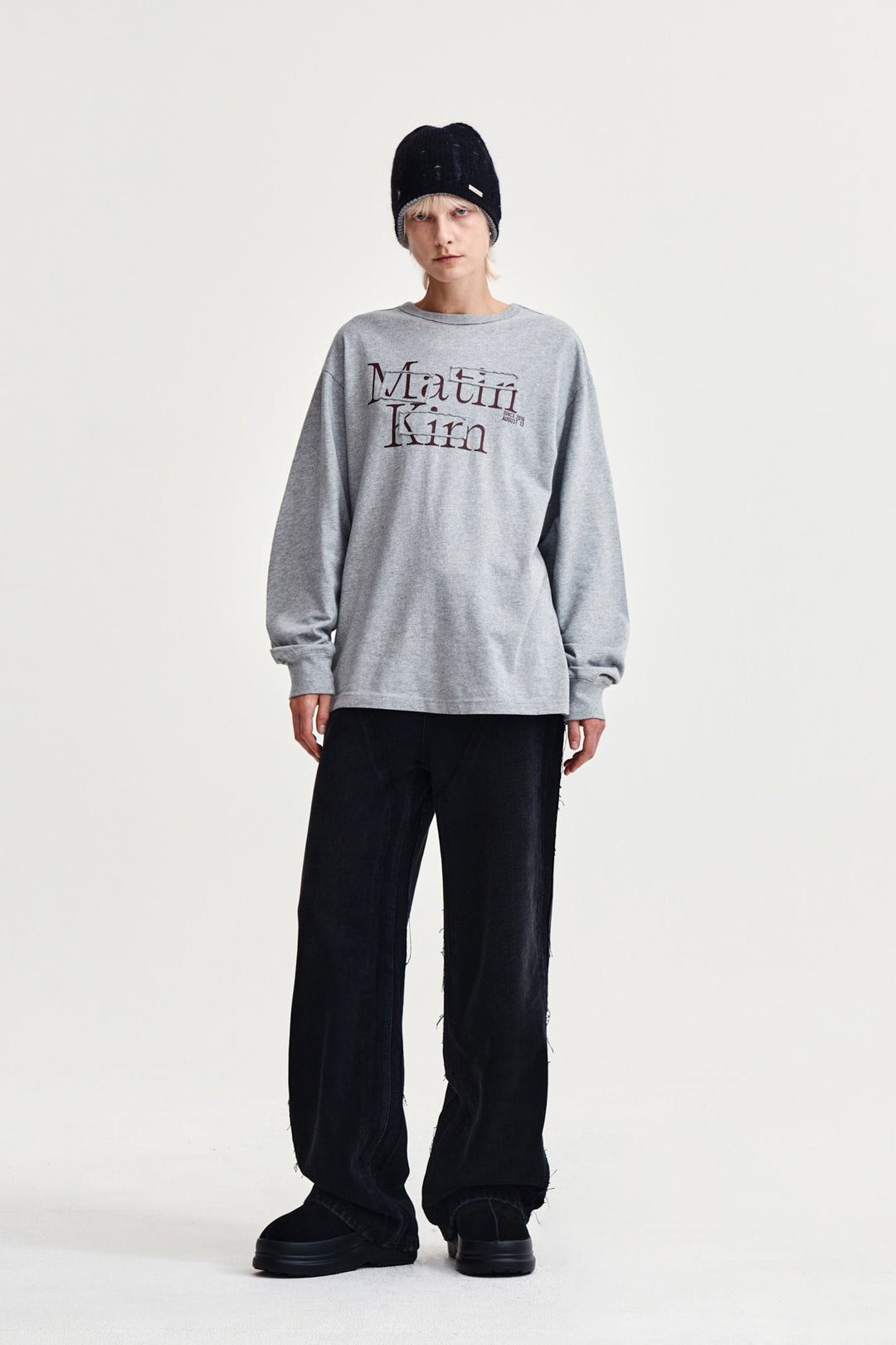 Matin Kim Patch Graphic Long Sleeve Top — Gray