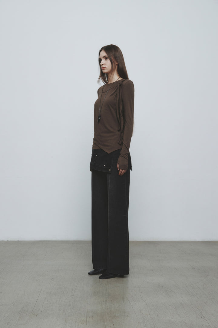KIMMATIN Twist Strap Long Sleeve Top — Brown