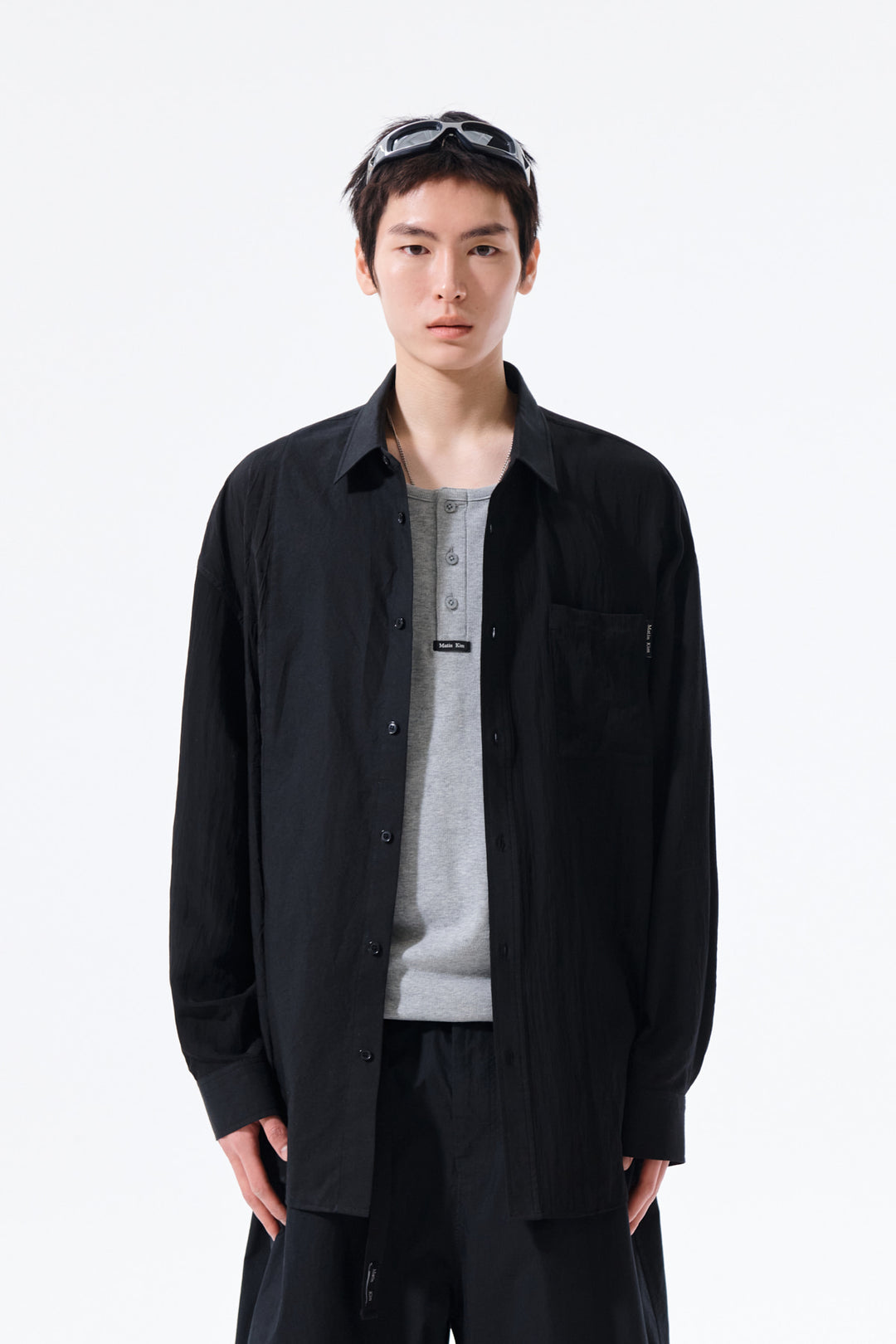 Matin Kim Mixed Panel Over Fit Shirt — Black