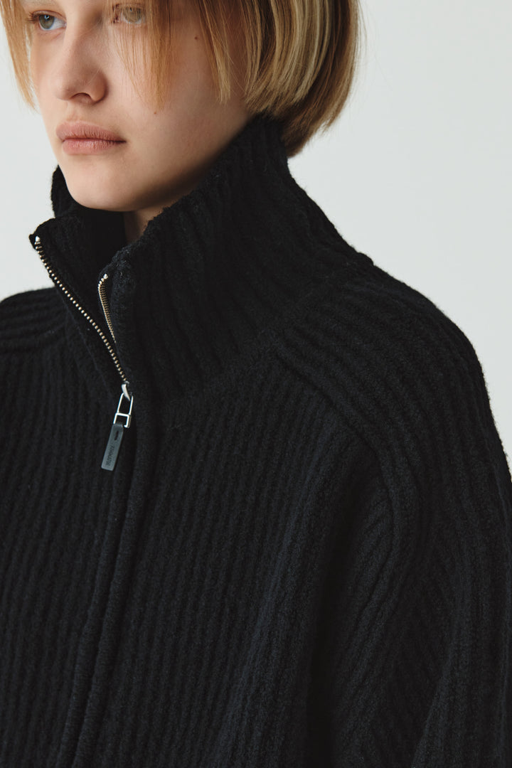 KIMMATIN High Neck Zip Up Cardigan — Black