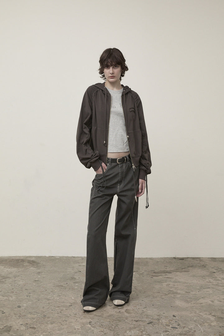 Matin Kim Sleeve String Detail Zip Hoody — Charcoal