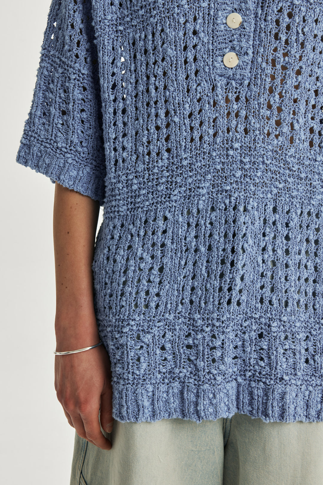 KIMMATIN Punching Knit Collar Top — Light Blue