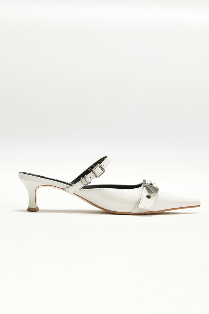 KIMMATIN Belted Stiletto Mule — Ivory