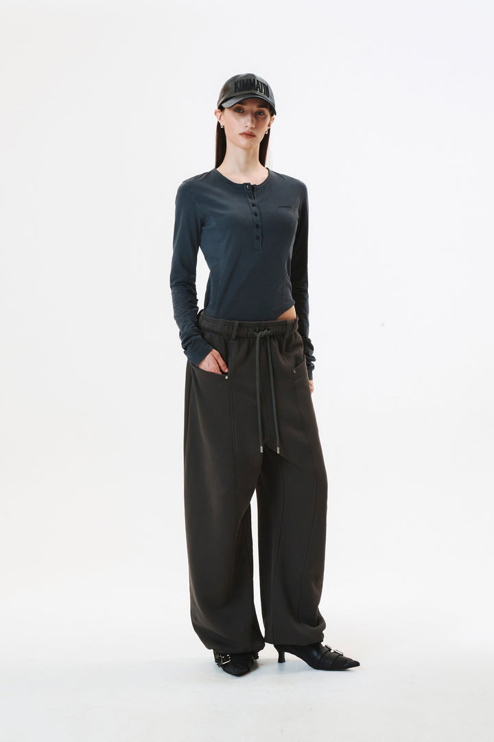 KIMMATIN Raw Cut Bodysuit Top — Charcoal