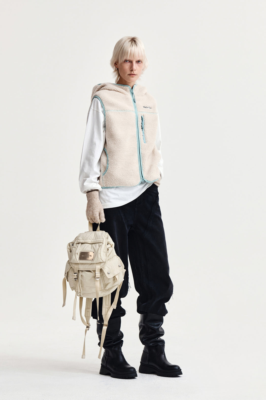 Matin Kim Fleece Hoody Vest — Ivory