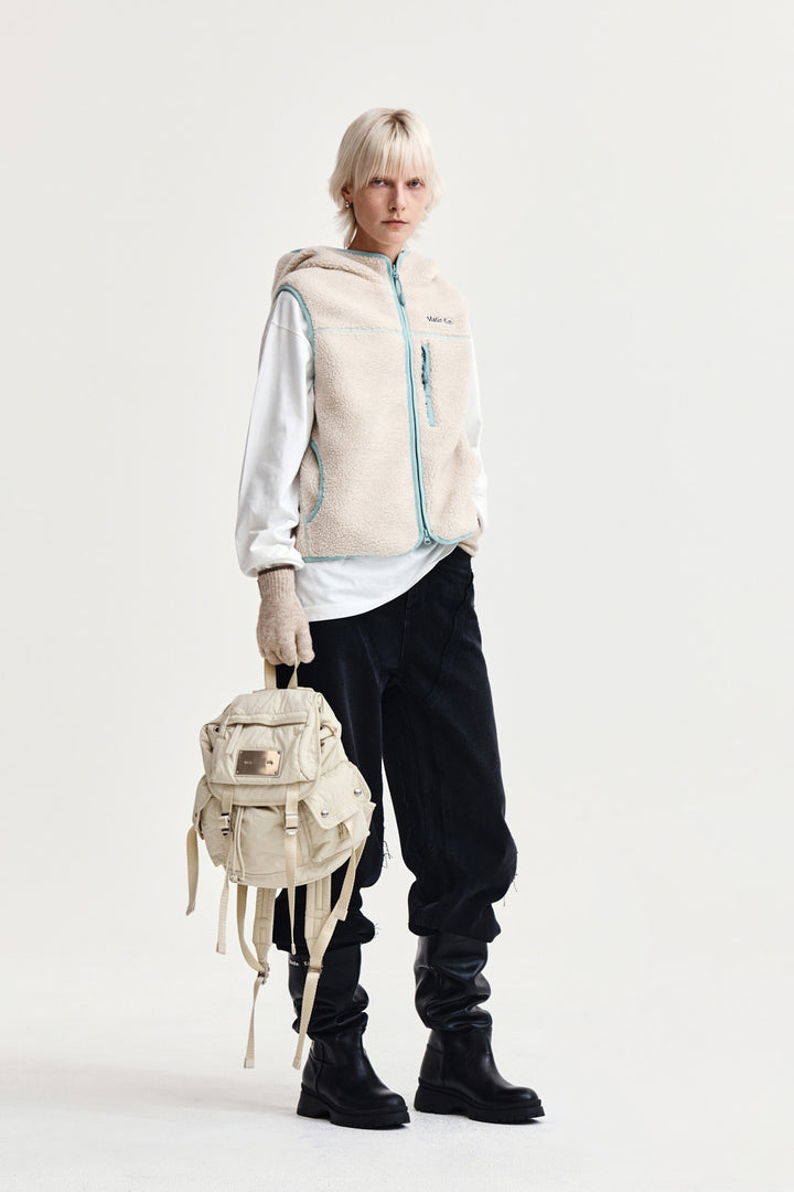 Matin Kim Fleece Hoody Vest — Ivory