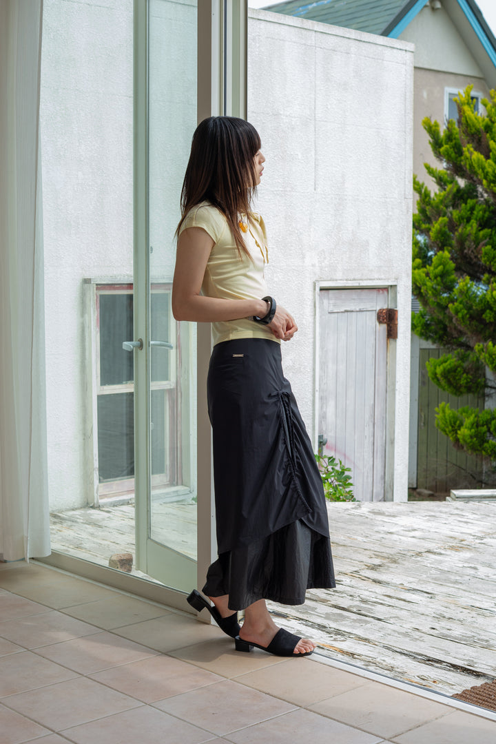 Matin Kim Shirring Layered Maxi Skirt — Black