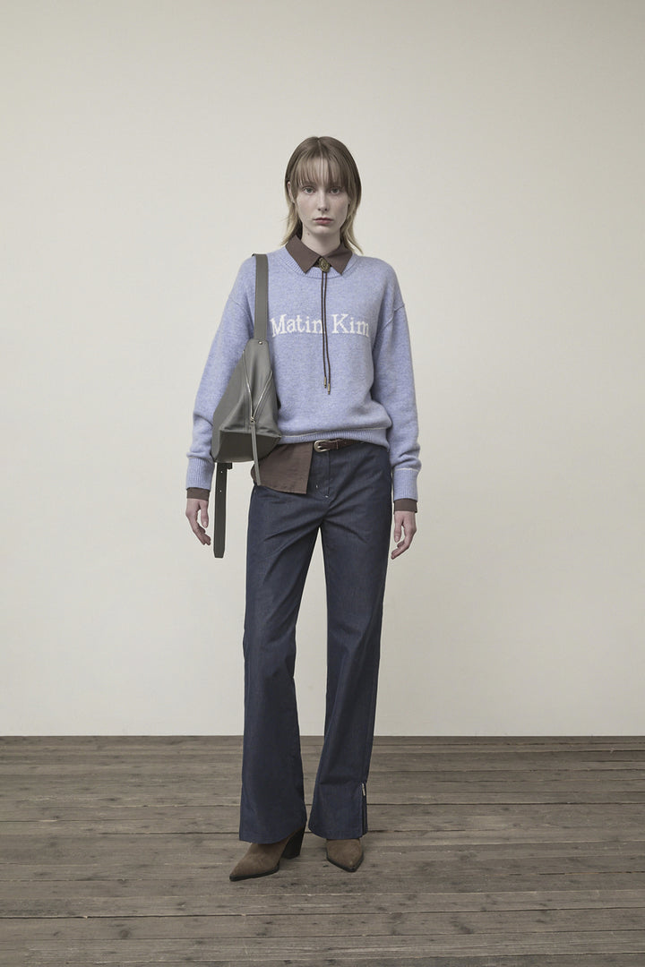 Matin Kim Color Trim Line Logo Pullover — Light Blue