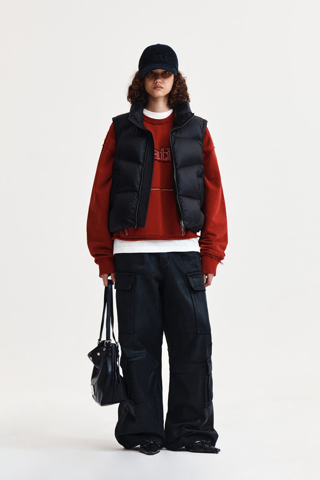 Matin Kim Unbalance Quilted Down Vest — Black