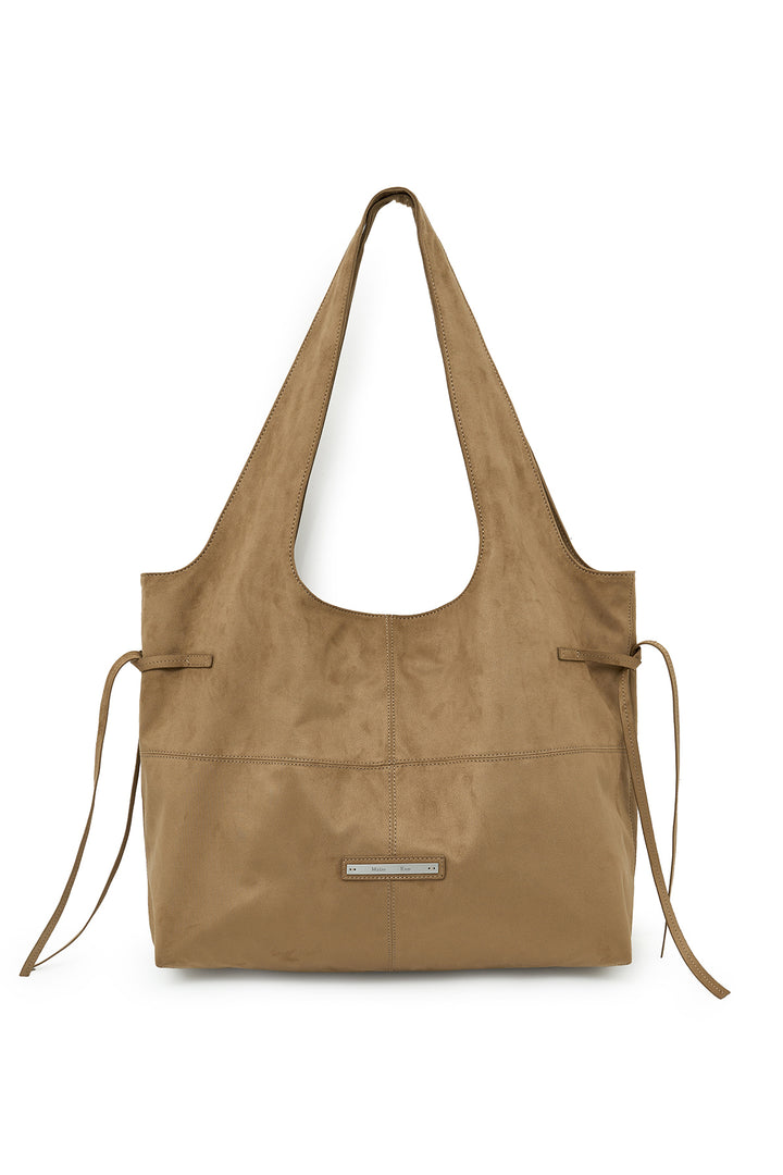Matin Kim Side String Suede Big Shoulder Bag — Beige