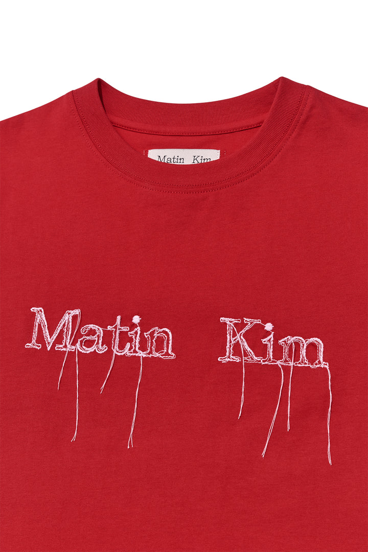 Matin Kim Logo Thread Point Crop Top — Red
