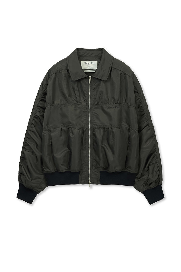 Matin Kim Small Logo Shirring Jumper — Khaki