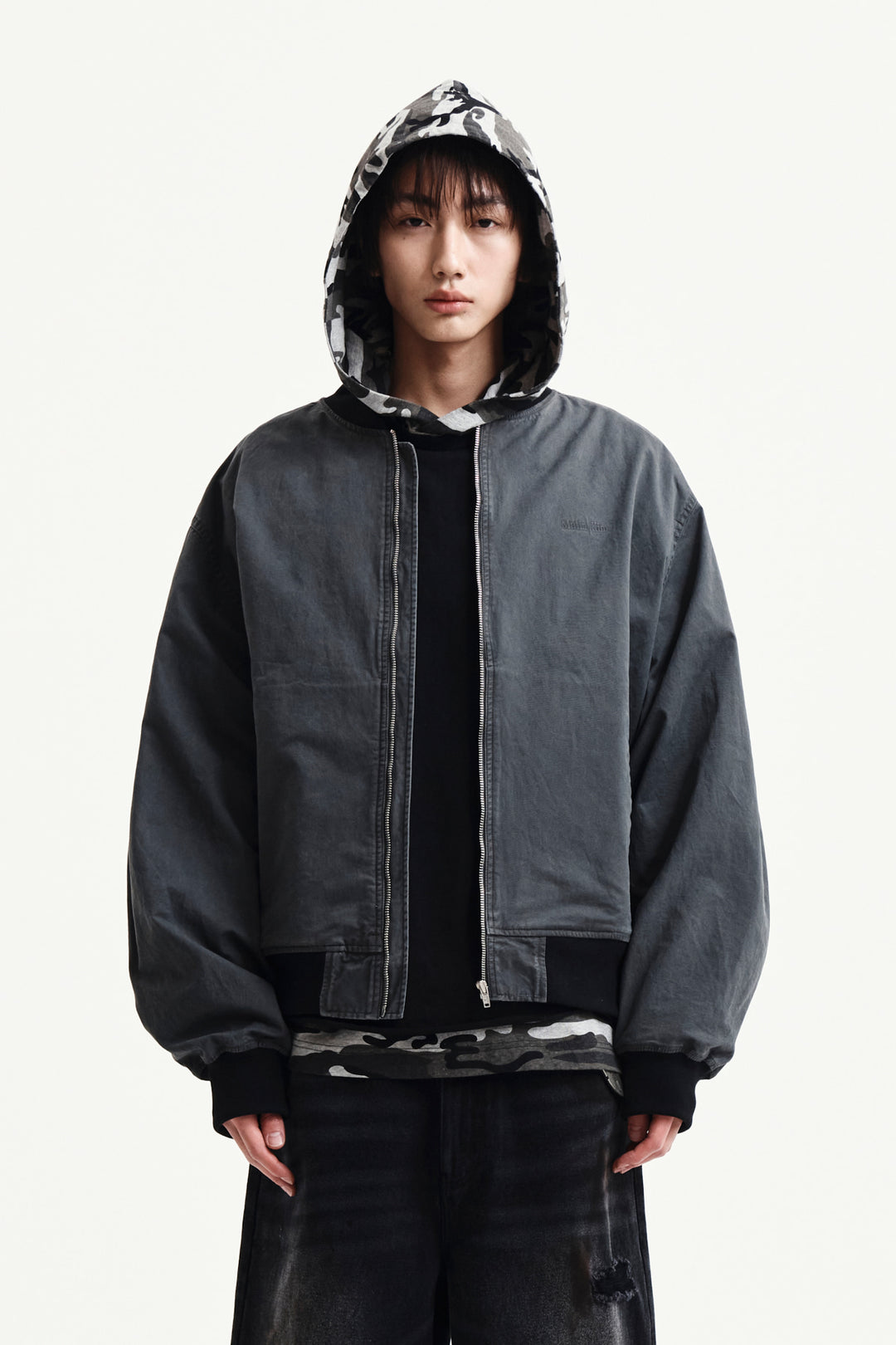 Matin Kim Vintage Washed Back Logo Jumper — Charcoal