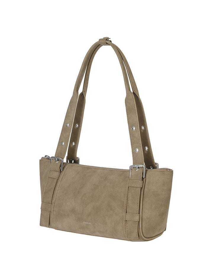 Stand Oil Boat Bag — Glossy Shoulder Crossbody — Taupe