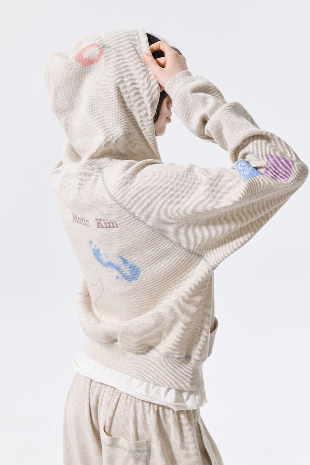 Matin Kim Sketch Graffiti Waffle Zip Hoodie — Beige