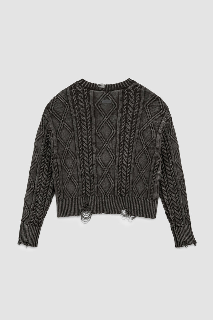 KIMMATIN Washed Cable Pullover Dark — Brown