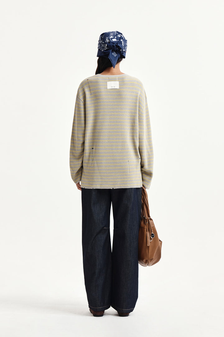 Matin Kim Stripe Damaged Loose Pullover — Beige