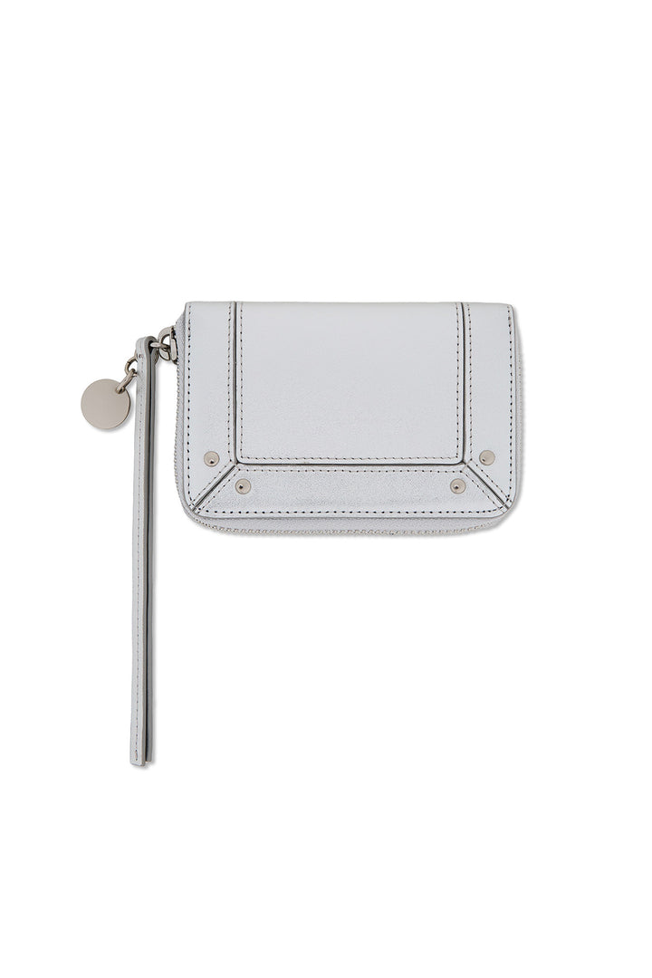 Matin Kim Steel Logo Rivet Compact Wallet — Silver