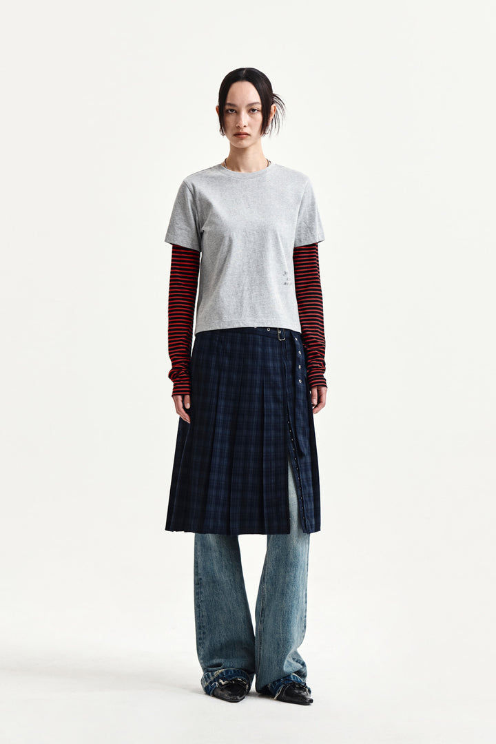 Matin Kim Graffiti Logo Stripe Layered Top — Gray