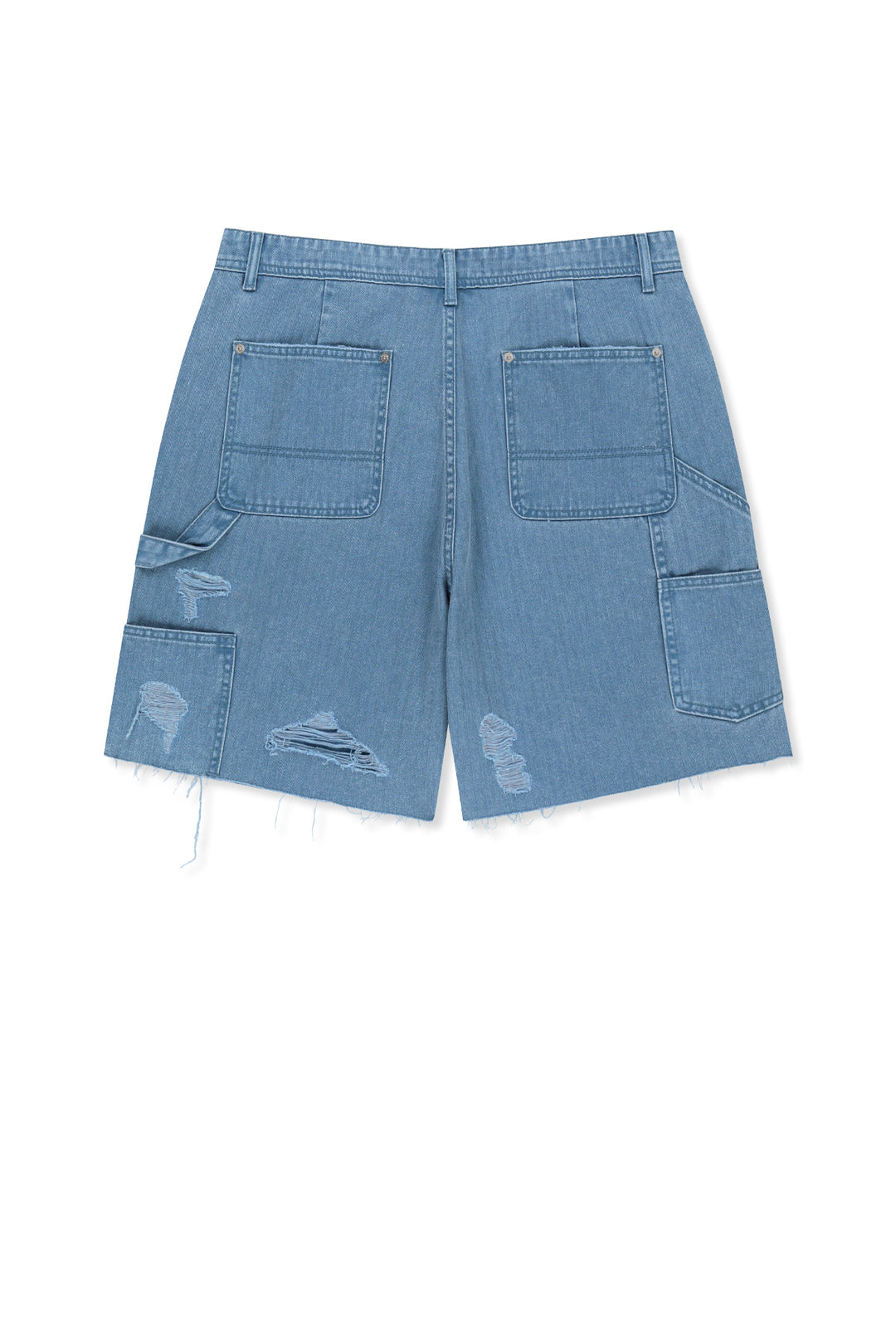 Matin Kim Herringbone Raw Cut Denim Shorts — Light Blue