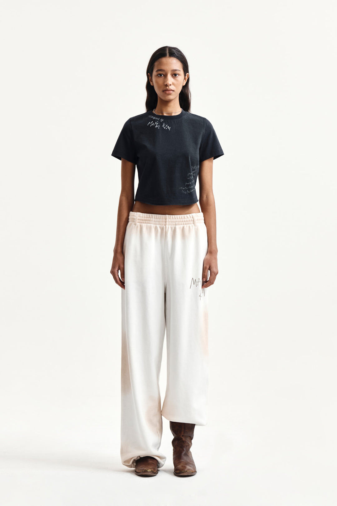 Matin Kim Vintage Washed Logo Sweatpants — Ivory