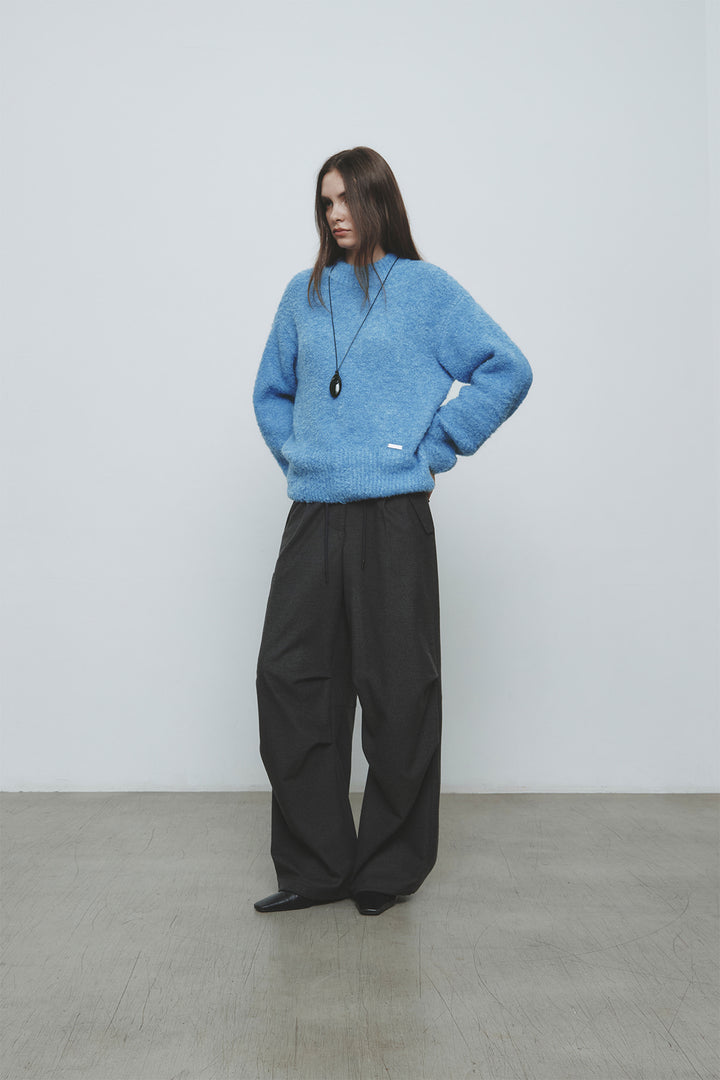 KIMMATIN Volume Neck Boucle Pullover — Blue