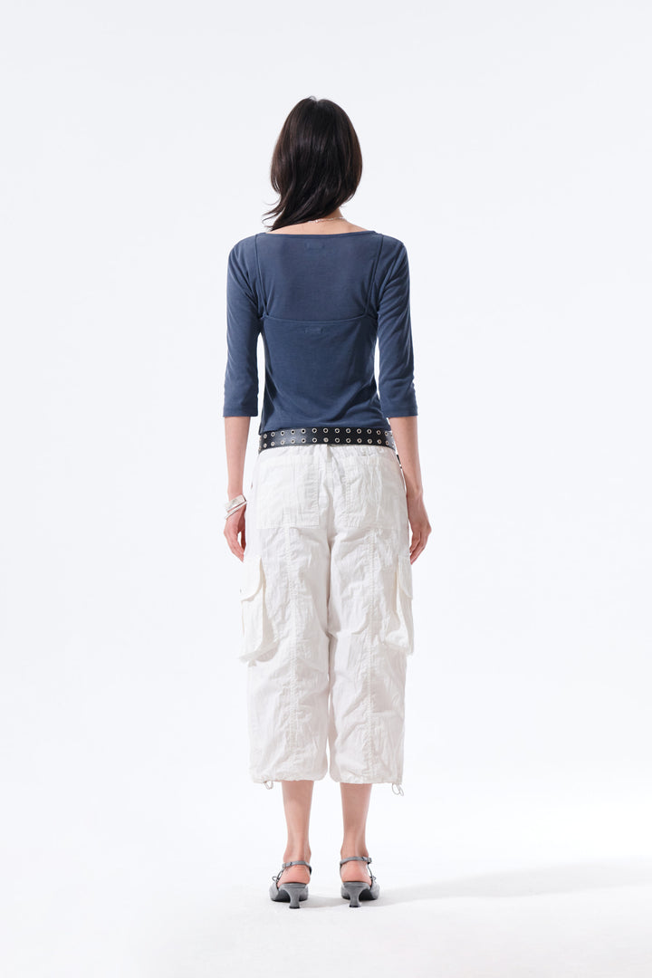 Matin Kim 3/4 Sleeve Layered Tank Top in Smoke — Blue