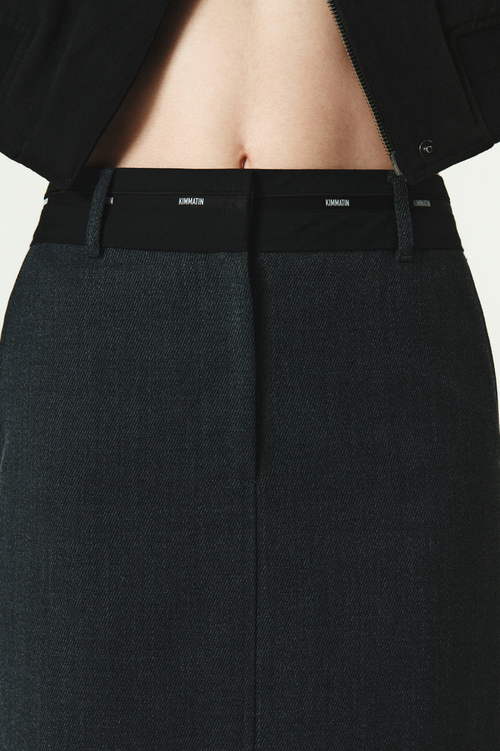 KIMMATIN Foldover Twill Wool Skirt — Gray
