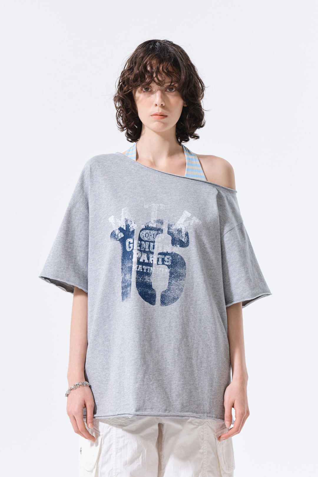 Matin Kim MTK 16 Graffiti Logo Asymmetric Top — Gray