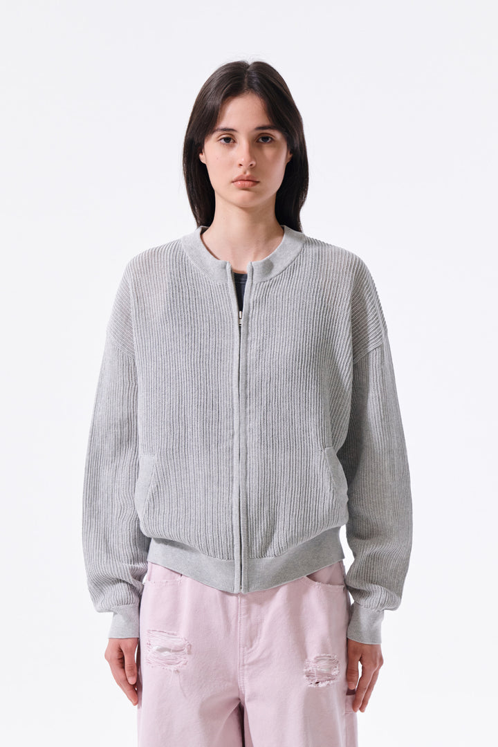 Matin Kim Back Logo Jacquard Mesh Knit Zip — Light Grey