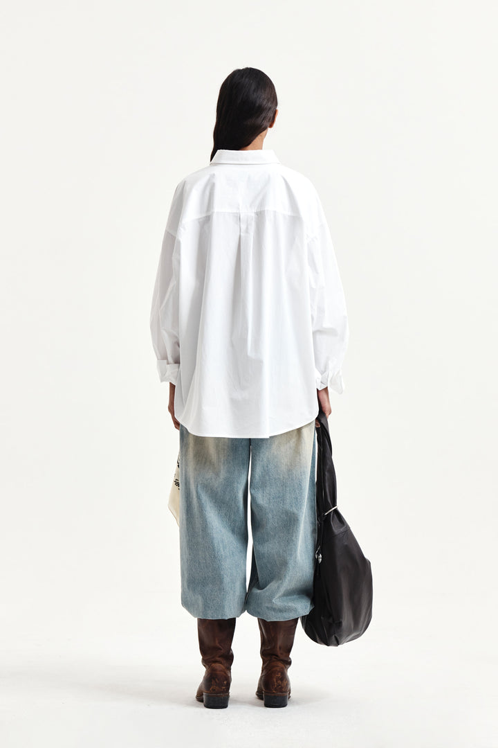Matin Kim Embroidery Small Logo Shirt — White