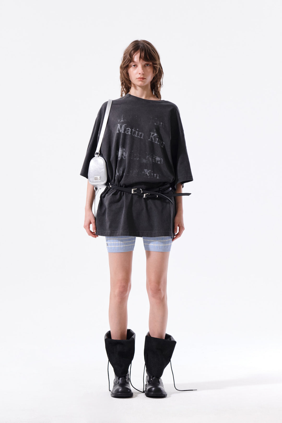 Matin Kim Stripe Knit Shorts — Light Blue
