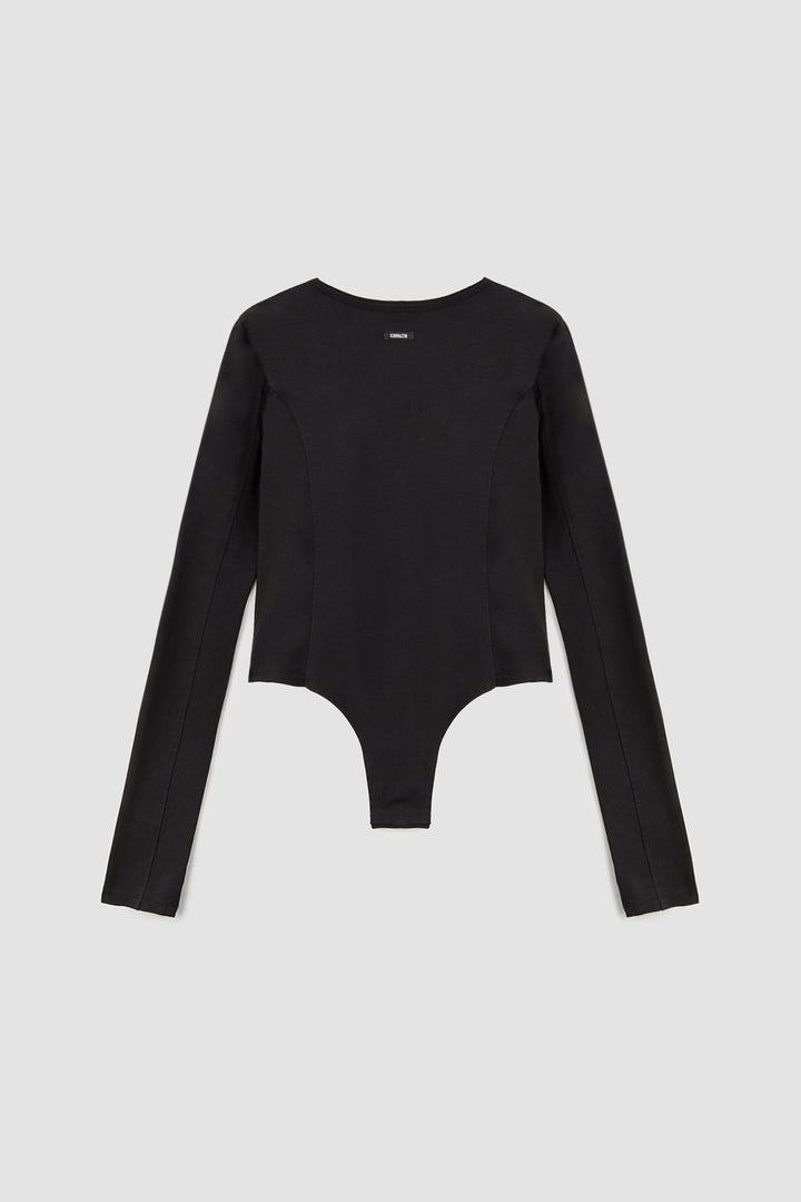 KIMMATIN Raw Cut Bodysuit Top — Black