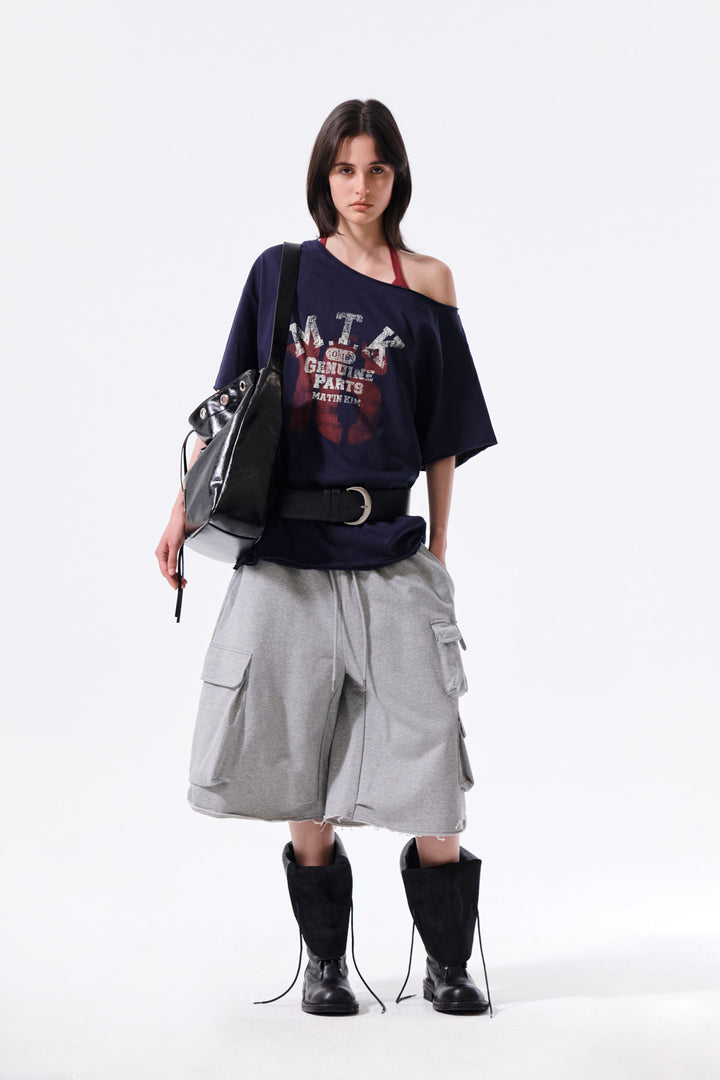 Matin Kim MTK 16 Graffiti Logo Asymmetric Top — Navy blue