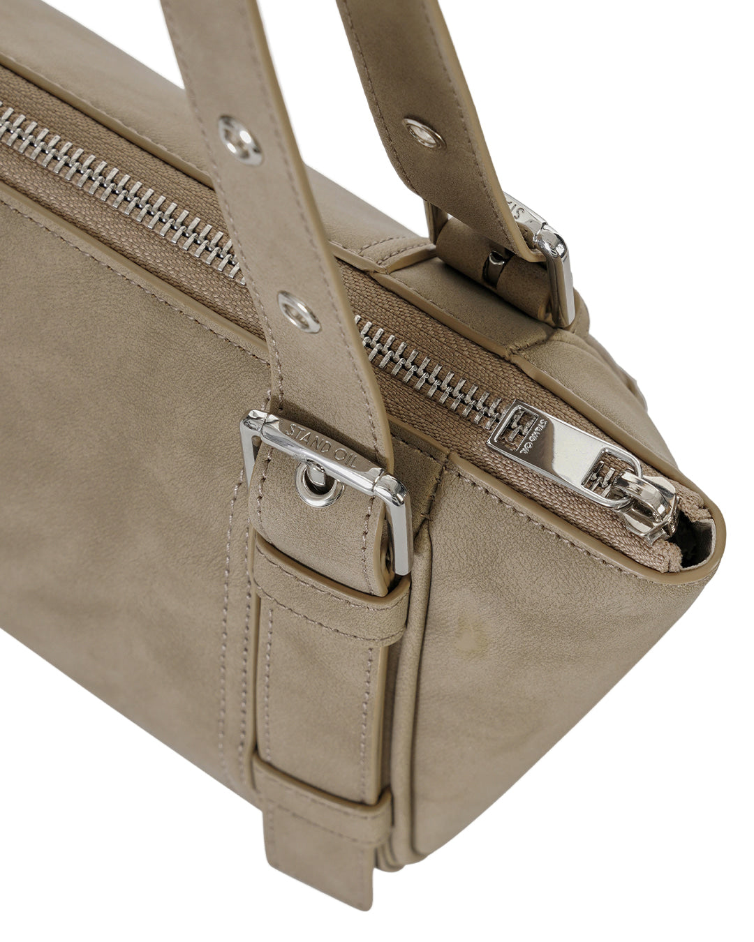 Stand Oil Boat Bag — Glossy Shoulder Crossbody — Taupe