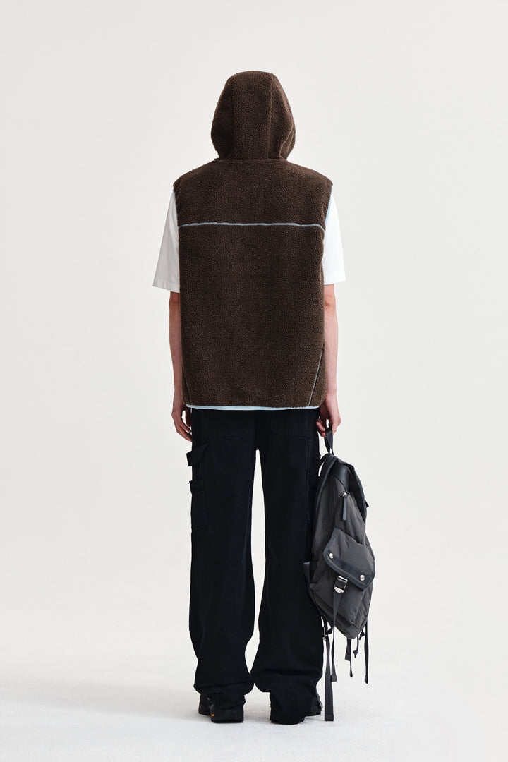 Matin Kim Fleece Hoody Vest in Dark — Brown