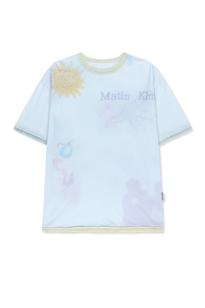 Matin Kim Sketch Graffiti Over Fit Top — Light Blue