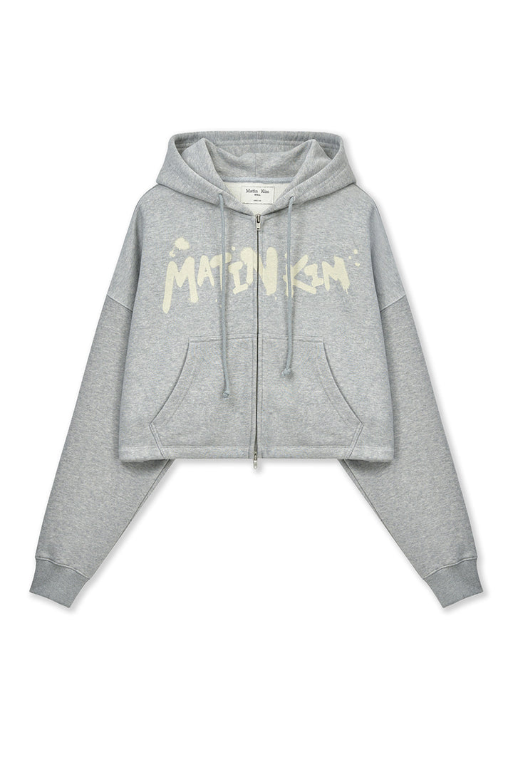 Matin Kim Graffiti Logo Crop Hoodie — Gray