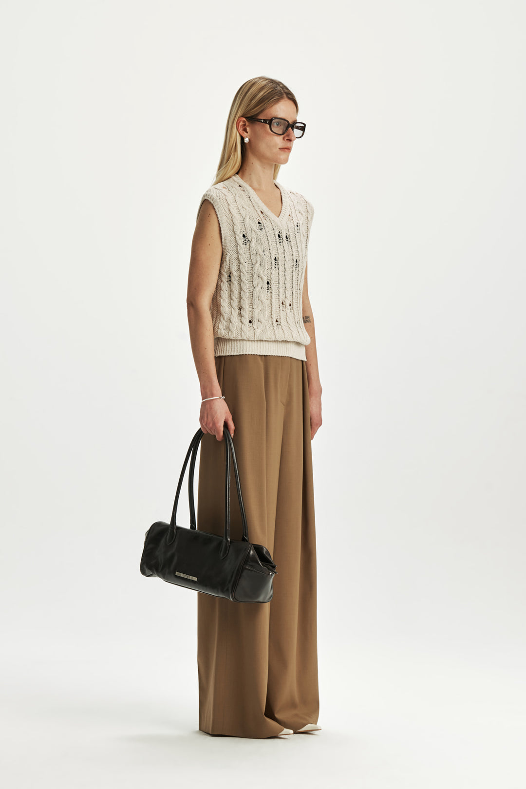 KIMMATIN Cable Crochet Knit Vest — Ivory
