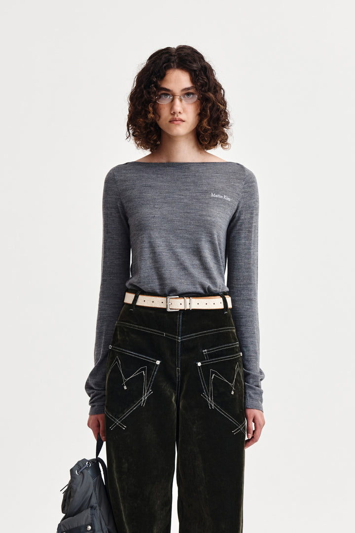 Matin Kim Essential Boat Neck Knit — Gray