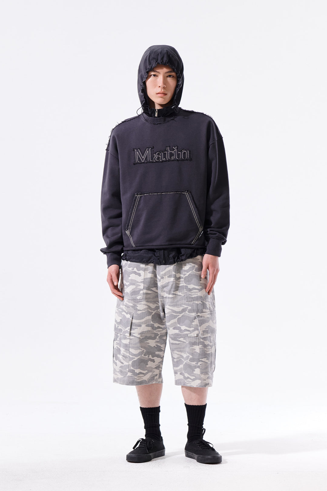 Matin Kim Raw Cut Applique Sweatshirt — Charcoal