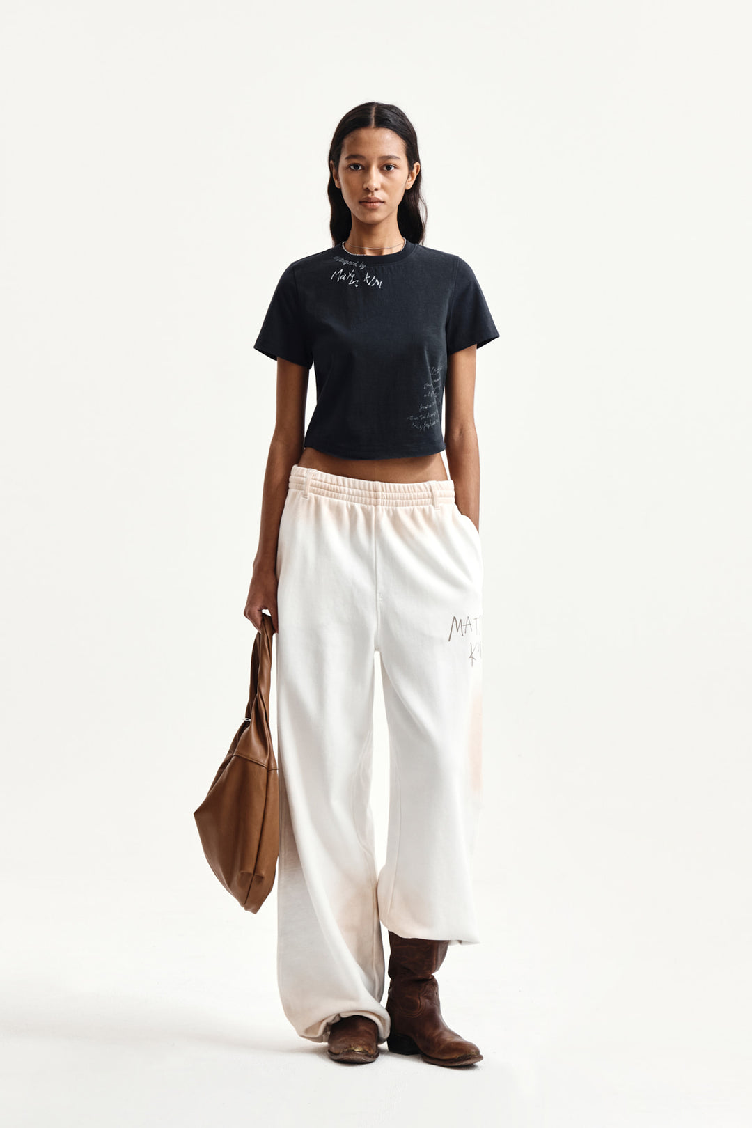 Matin Kim Graffiti Round Hem Crop Top — Navy blue