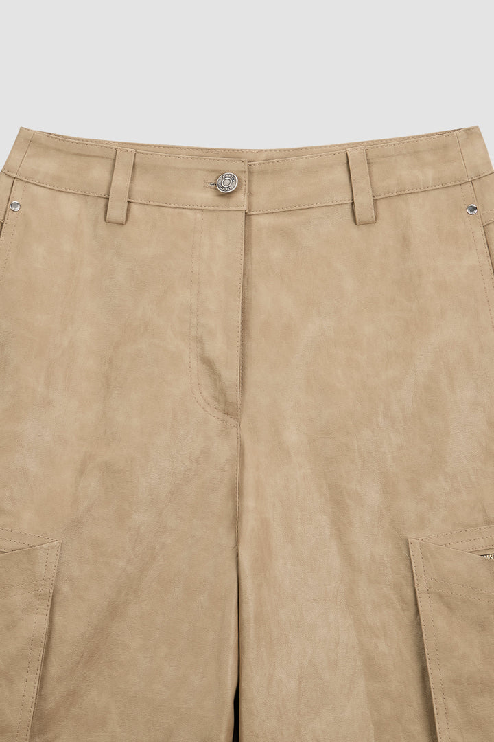 KIMMATIN Pocket Point Leather Bermuda — Beige