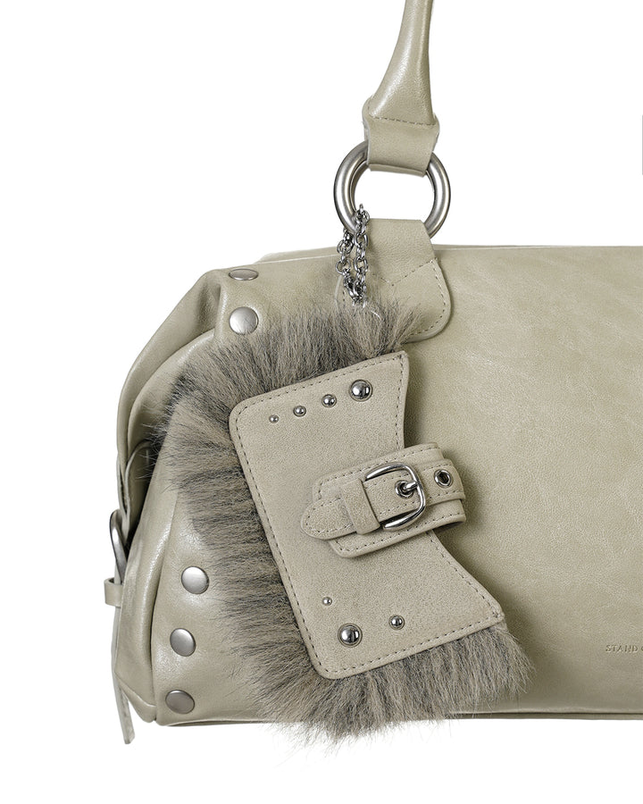 Stand Oil Stud Fur Keyring — Beige